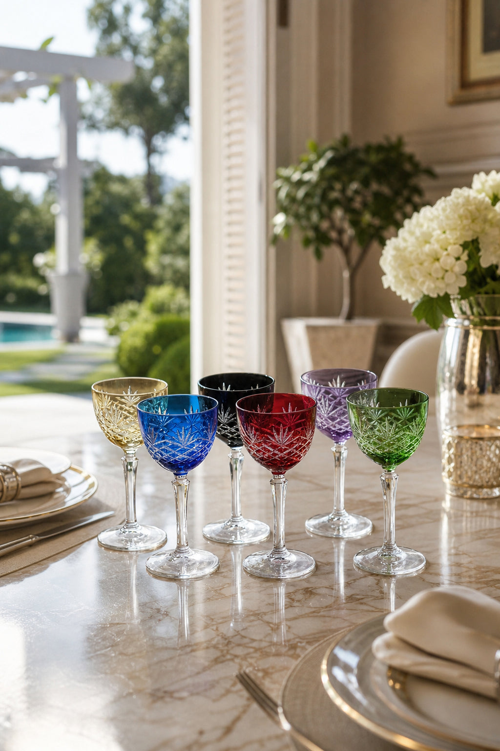 Kesme Kristal Ayaklı Kadeh 6'lı 165 cc - Püskül Desenli Lüks, 6 Adet