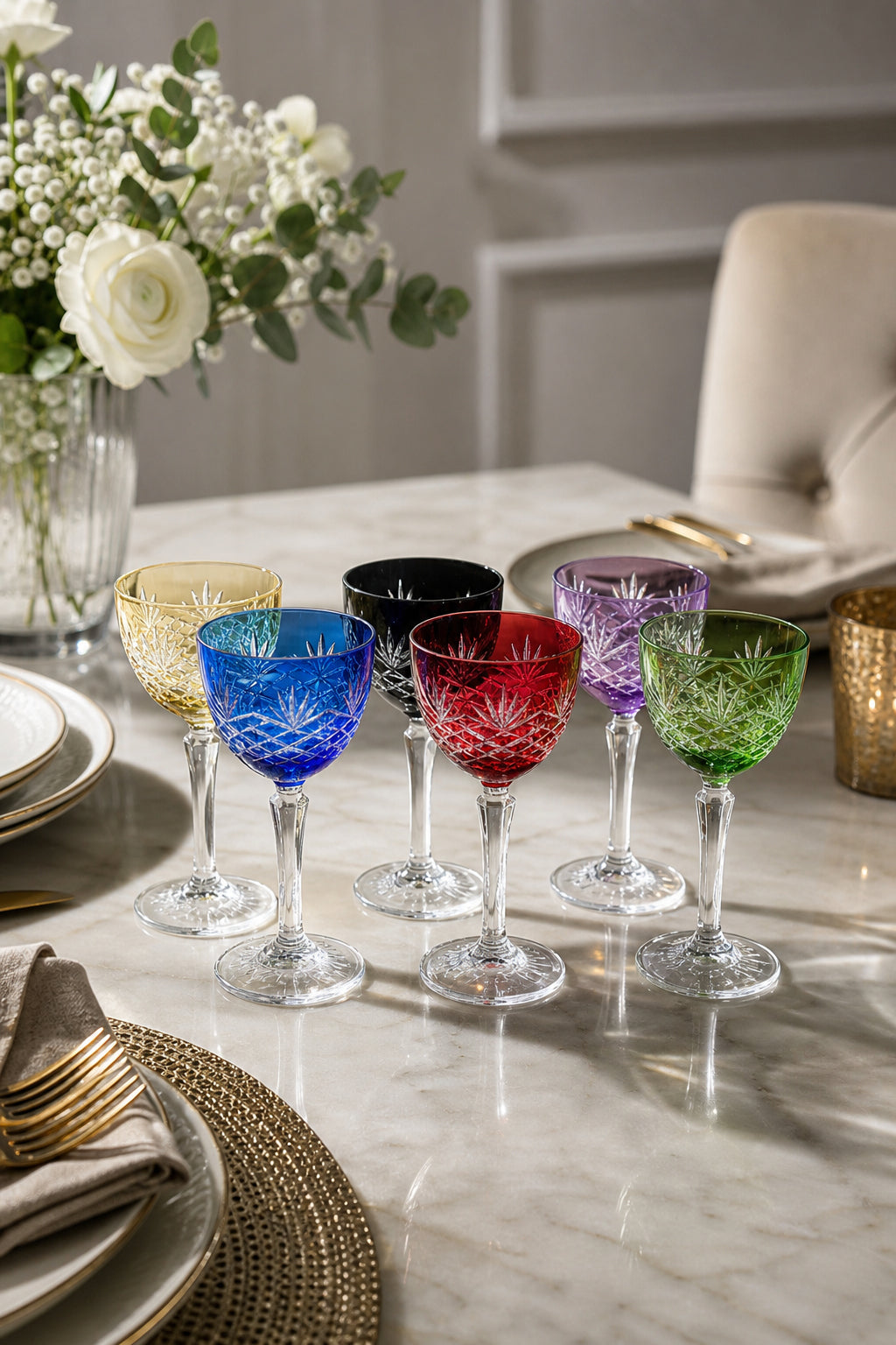 Kesme Kristal Ayaklı Kadeh 6'lı 165 cc - Püskül Desenli Lüks, 6 Adet