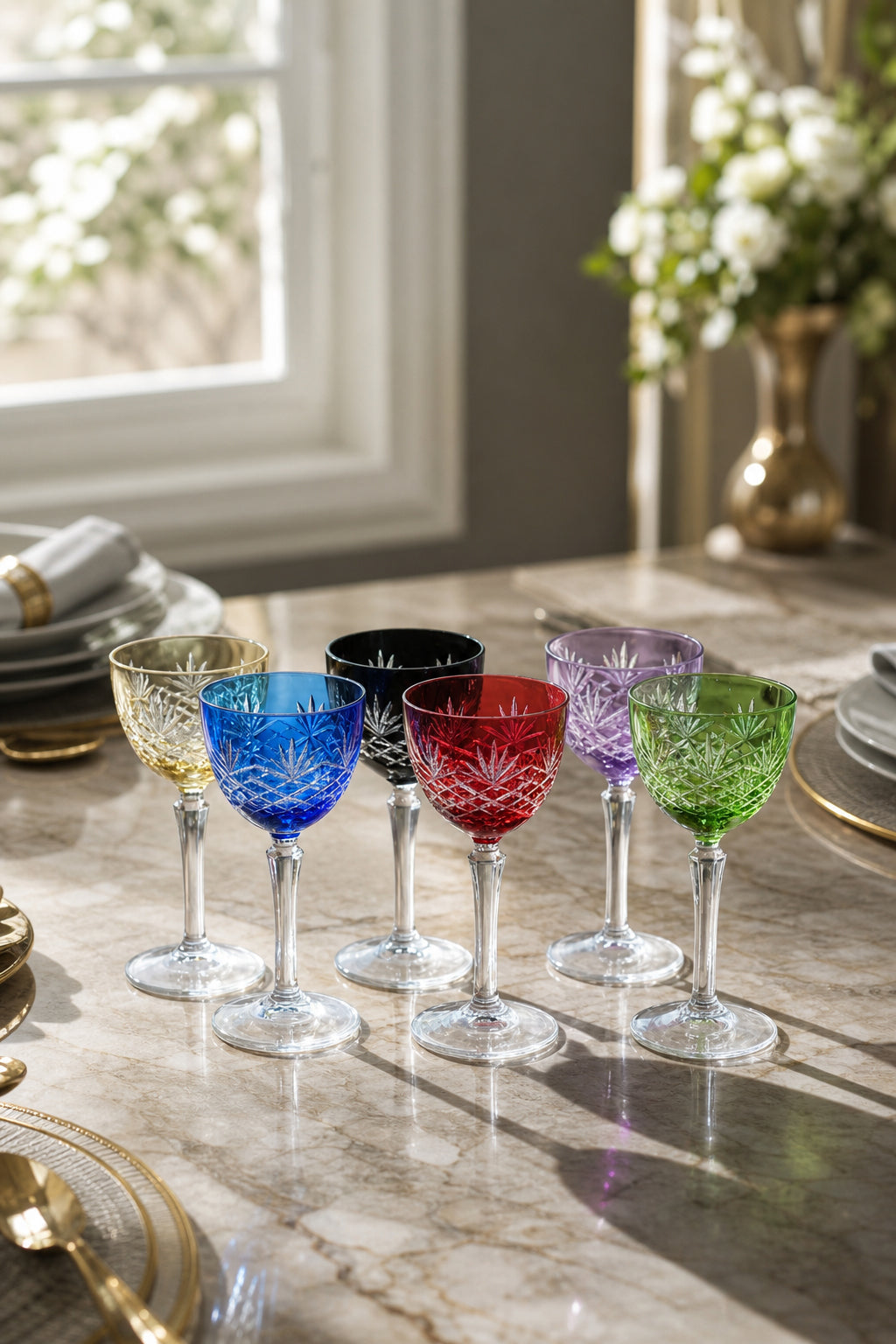 Kesme Kristal Ayaklı Kadeh 6'lı 165 cc - Püskül Desenli Lüks, 6 Adet