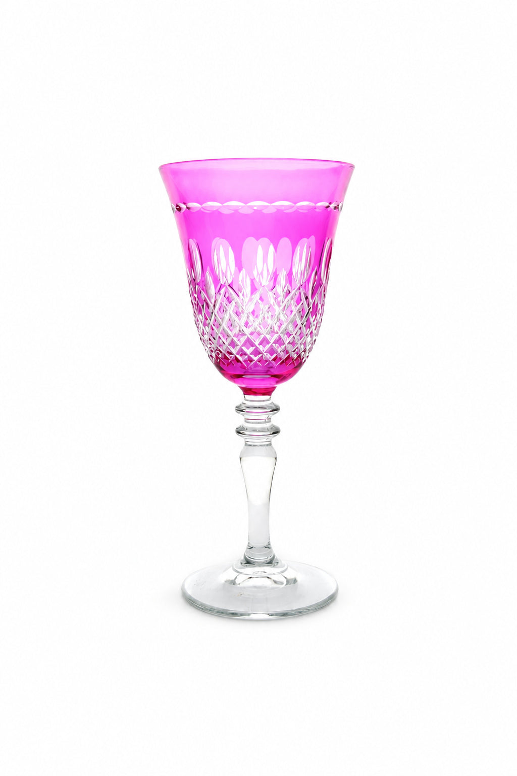 Renkli Kesme Kristal Ayaklı Kadeh 270 cc - Royal Desen Lüks Su Bardağı, 1 Adet