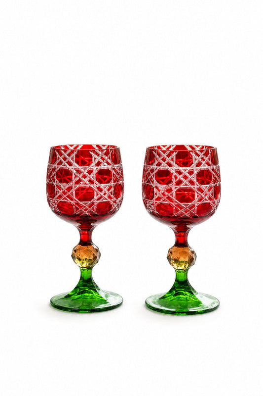 Bohemia Kristal Bardak - Petek Desenli Mixed Color Yılbaşı Modeli, 2 Adet
