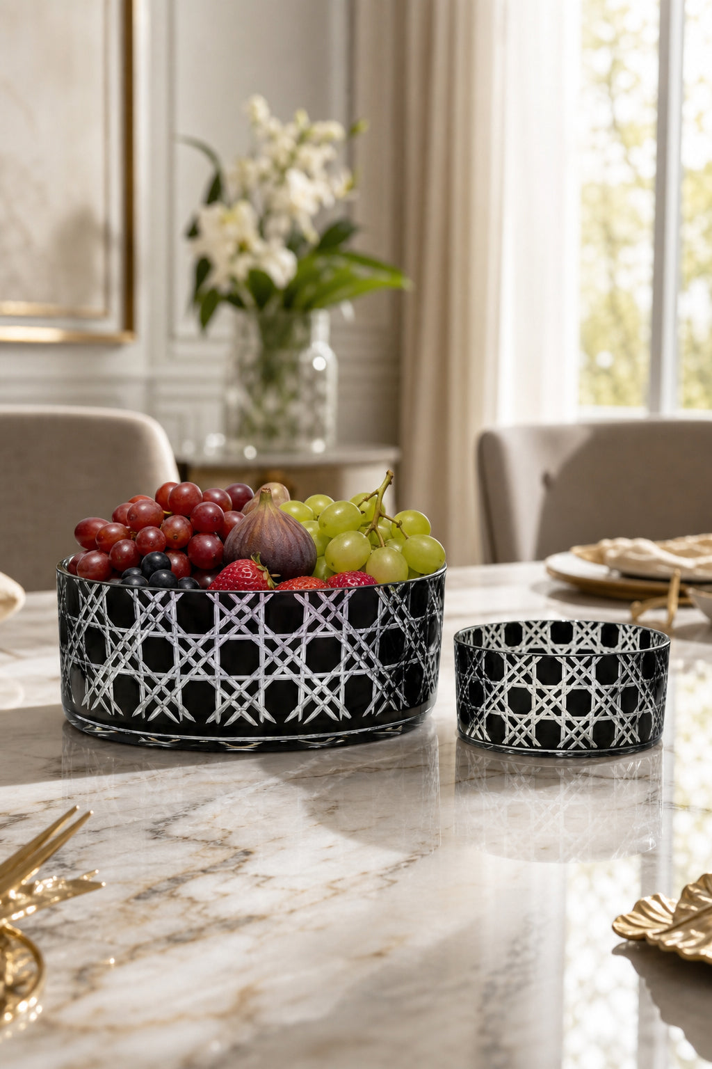 Kristal Meyvelik Seti 25 cm ve 19 cm - Sandra Petek Desen, 2 Adet