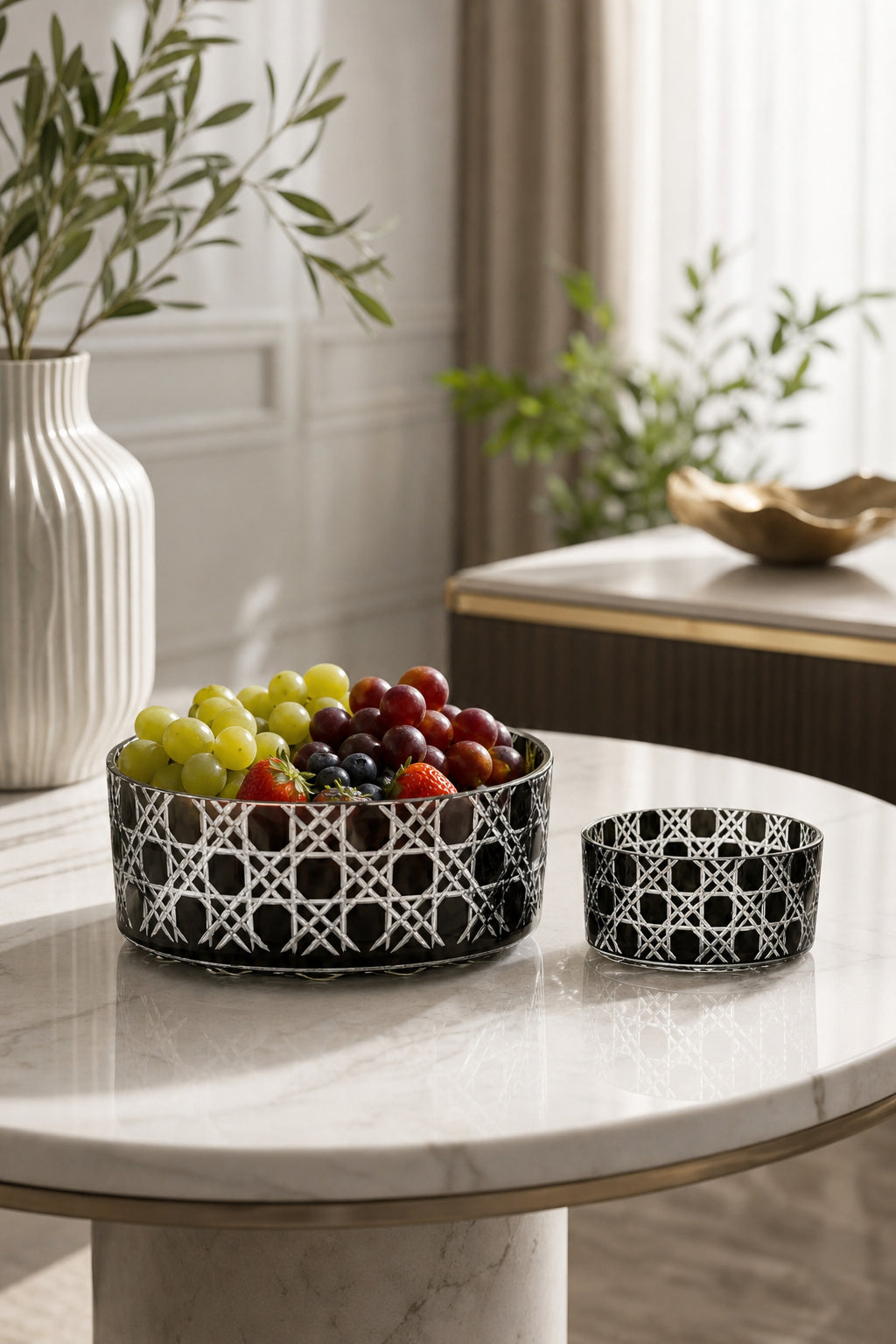 Kristal Meyvelik Seti 25 cm ve 19 cm - Sandra Petek Desen, 2 Adet