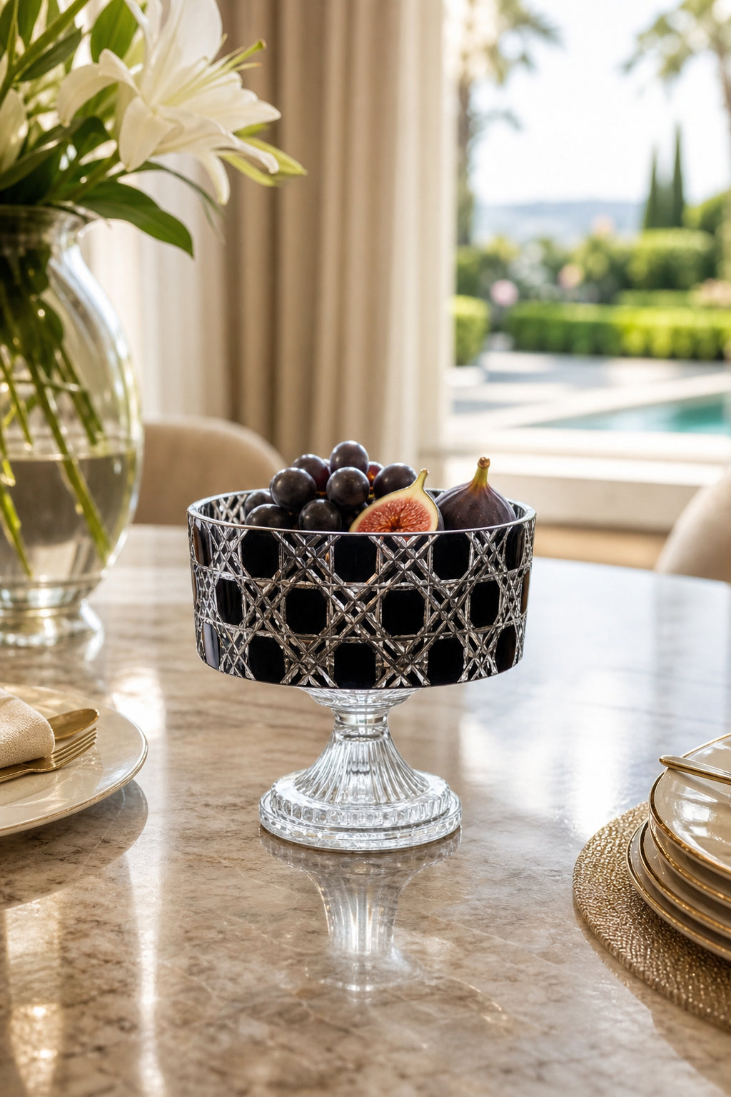 Kristal Ayaklı Kase 19 cm - Petek Desen Sunumluk, 1 Adet