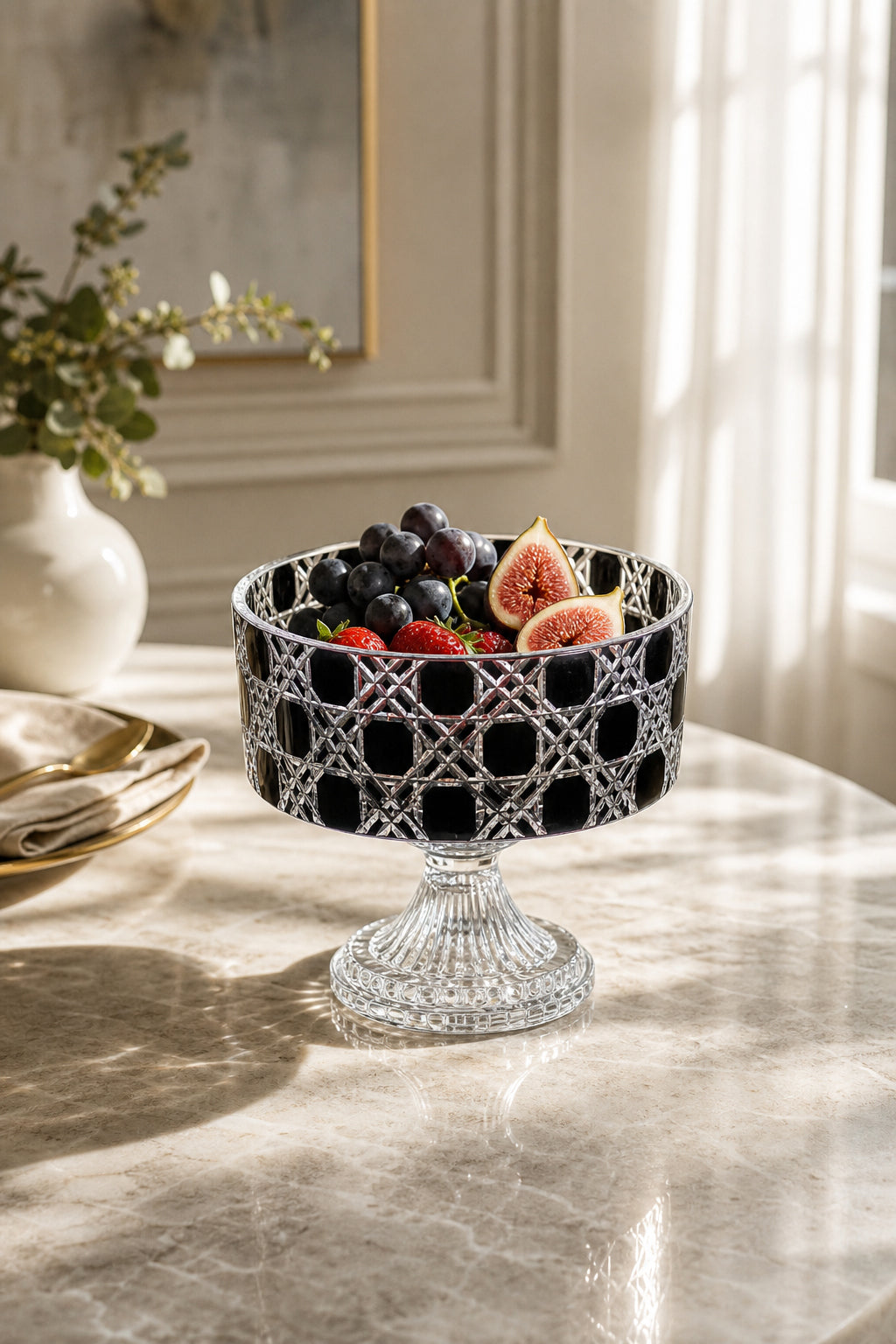 Kristal Ayaklı Kase 19 cm - Petek Desen Sunumluk, 1 Adet