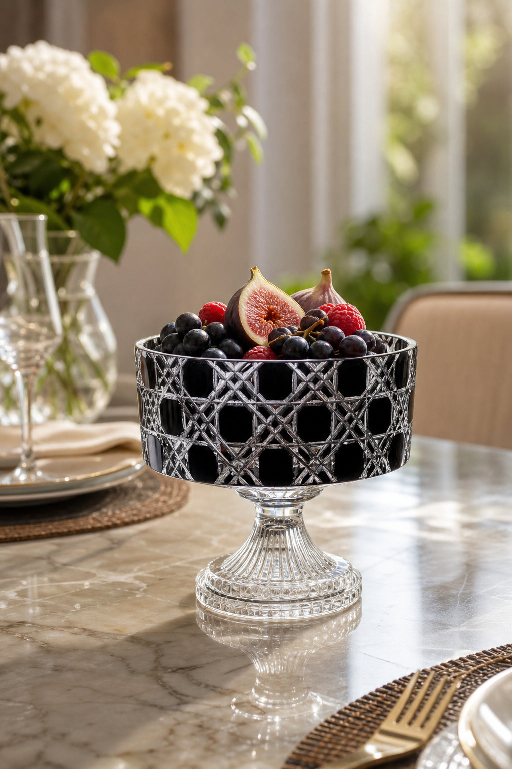 Kristal Ayaklı Kase 19 cm - Petek Desen Sunumluk, 1 Adet