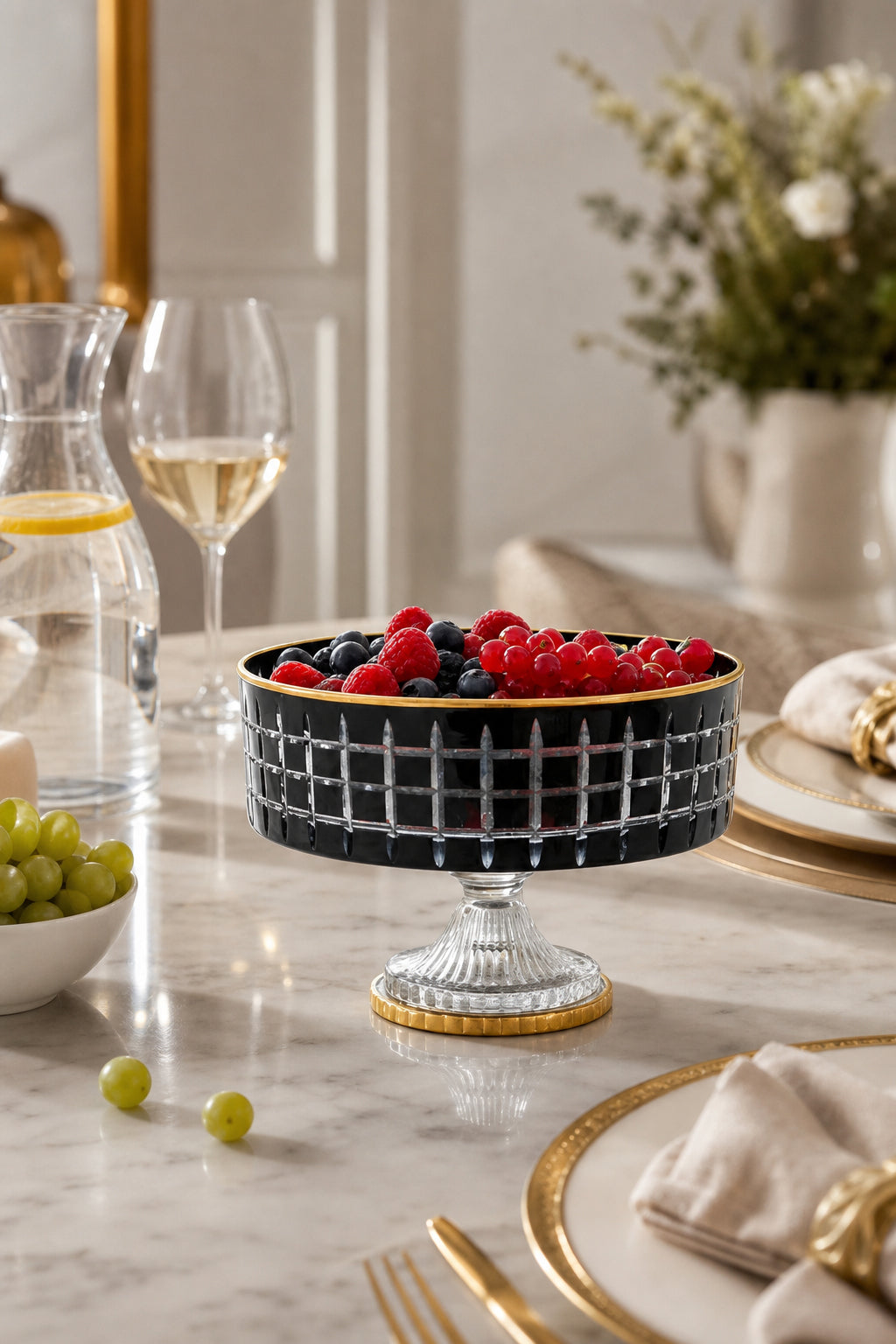Kristal Ayaklı Kase 25 cm - Kare Model Sunumluk, 1 Adet