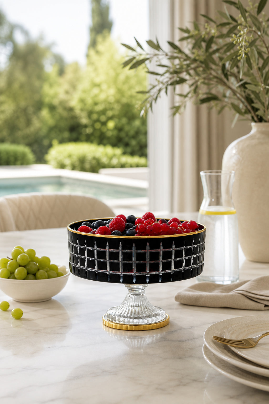 Kristal Ayaklı Kase 25 cm - Kare Model Sunumluk, 1 Adet