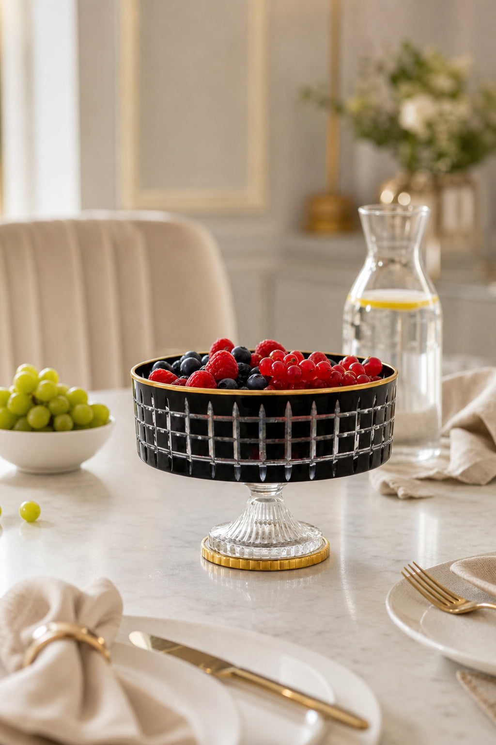 Kristal Ayaklı Kase 25 cm - Kare Model Sunumluk, 1 Adet