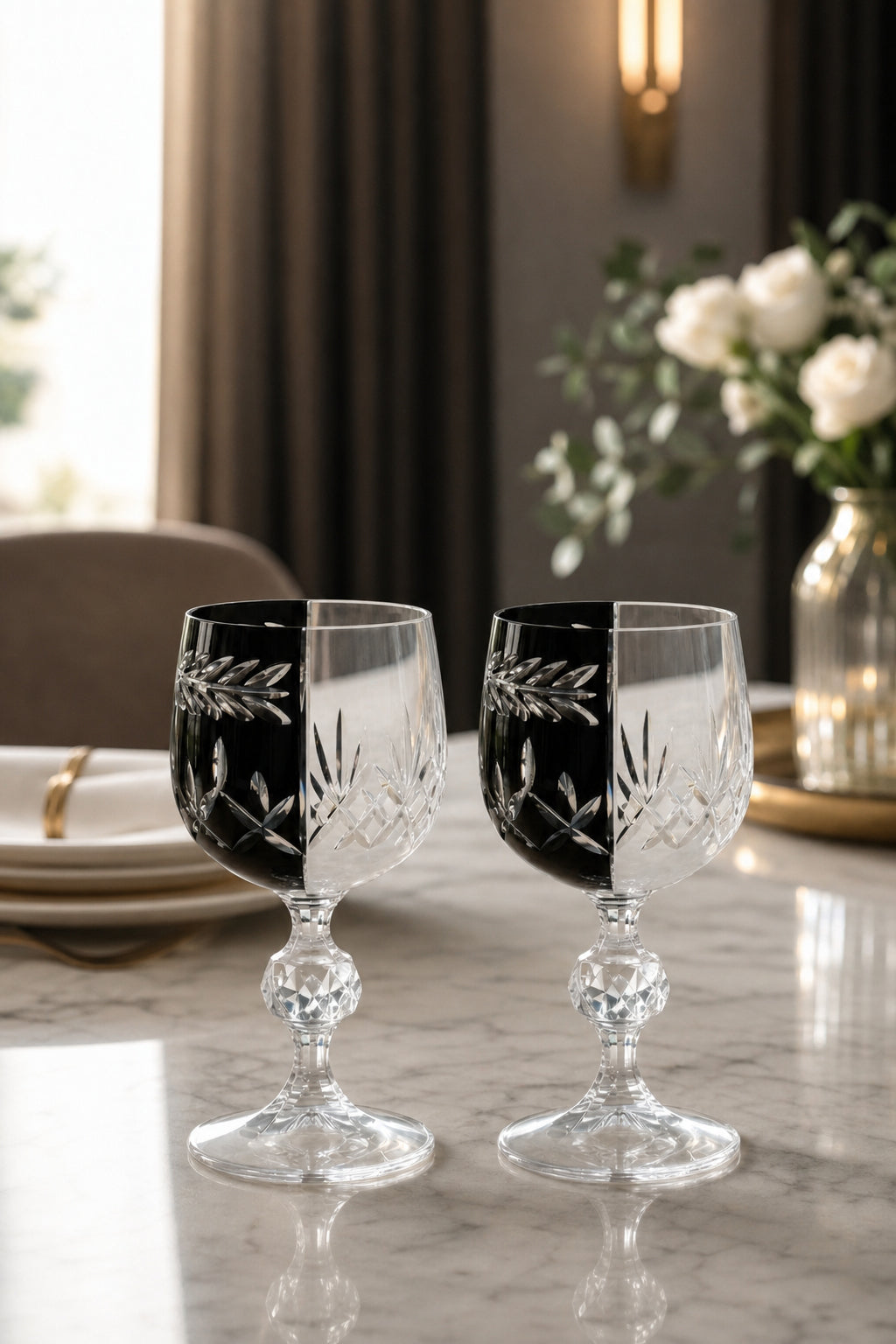 Bohemia Kristal Kadeh 2'li - Siyah Beyaz Çift Renk Mixed Color Model, 2 Adet