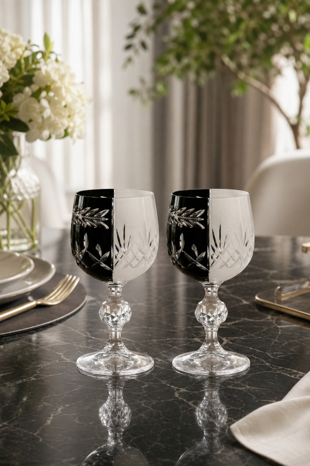 Bohemia Kristal Kadeh 2'li - Siyah Beyaz Çift Renk Mixed Color Model, 2 Adet