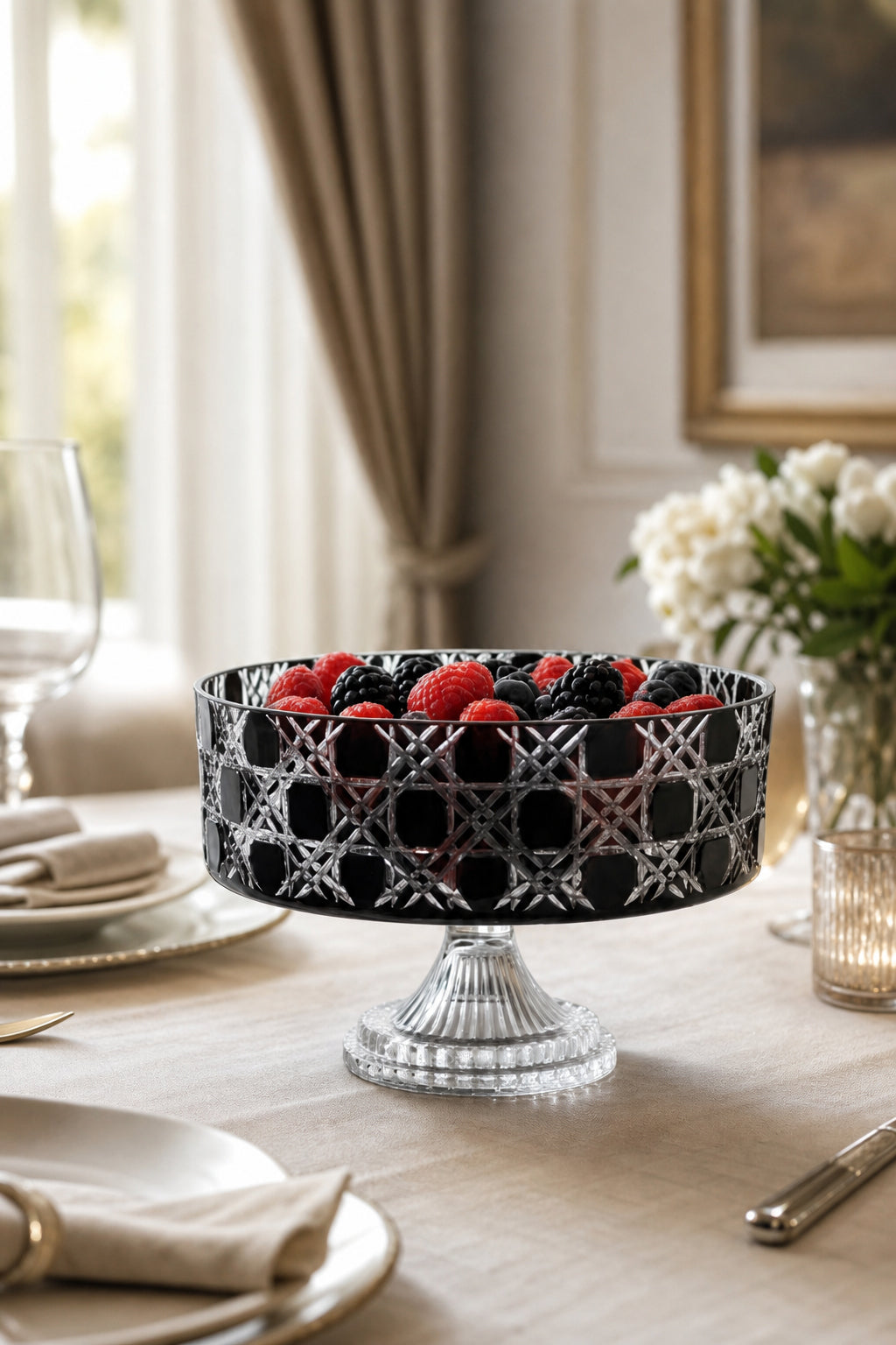 Kristal Ayaklı Kase 25 cm - Petek Desen Sunumluk, 1 Adet