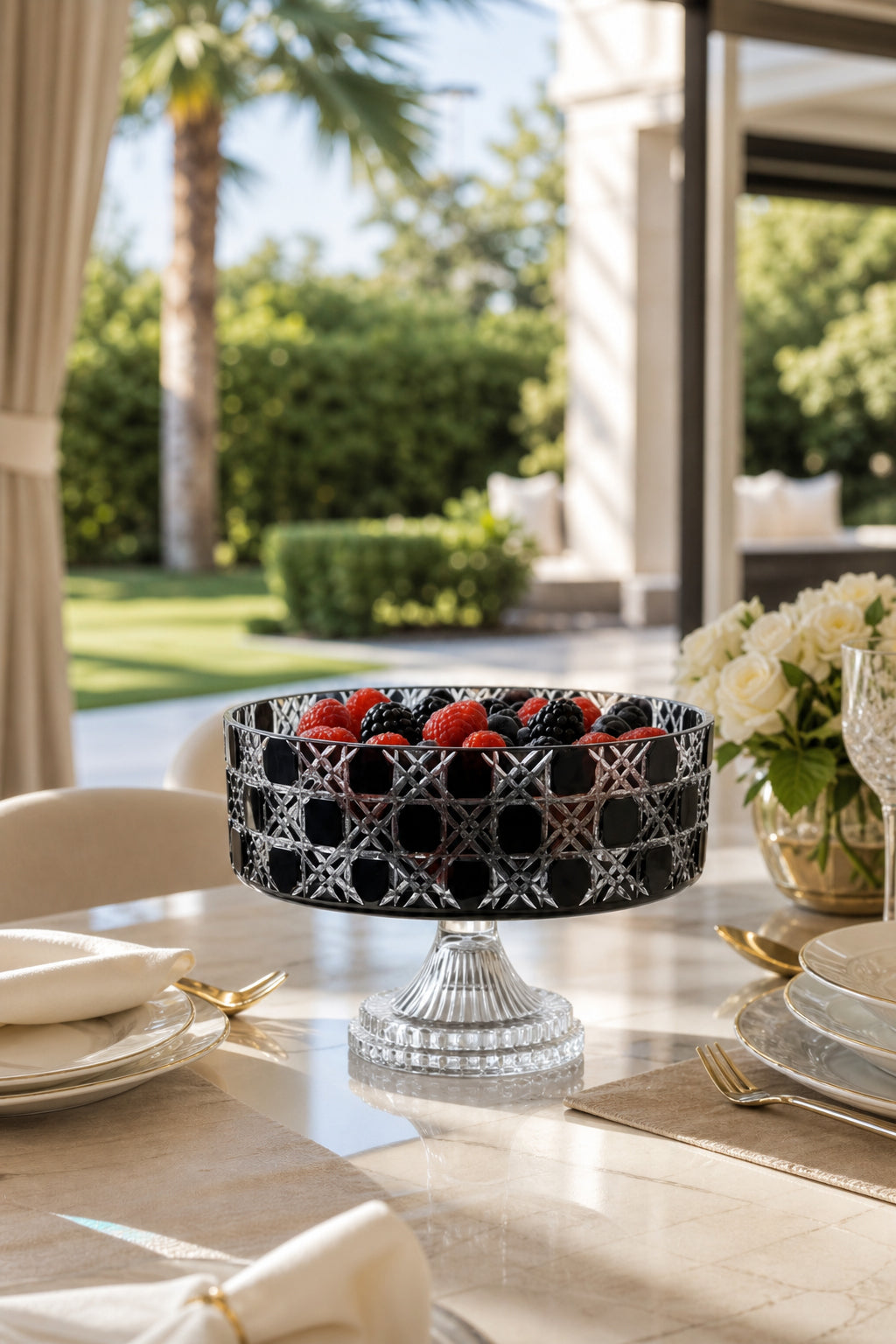 Kristal Ayaklı Kase 25 cm - Petek Desen Sunumluk, 1 Adet