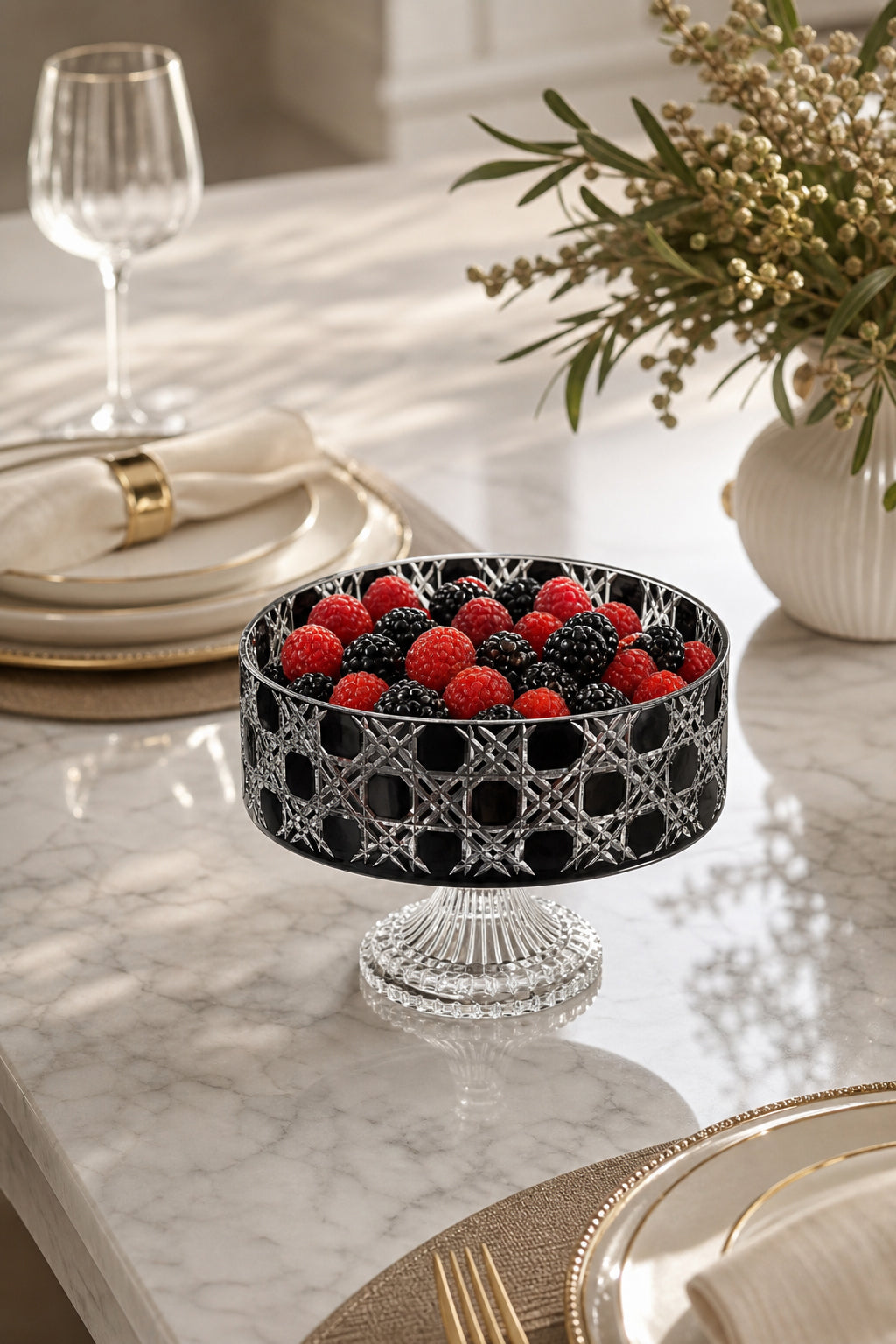Kristal Ayaklı Kase 25 cm - Petek Desen Sunumluk, 1 Adet
