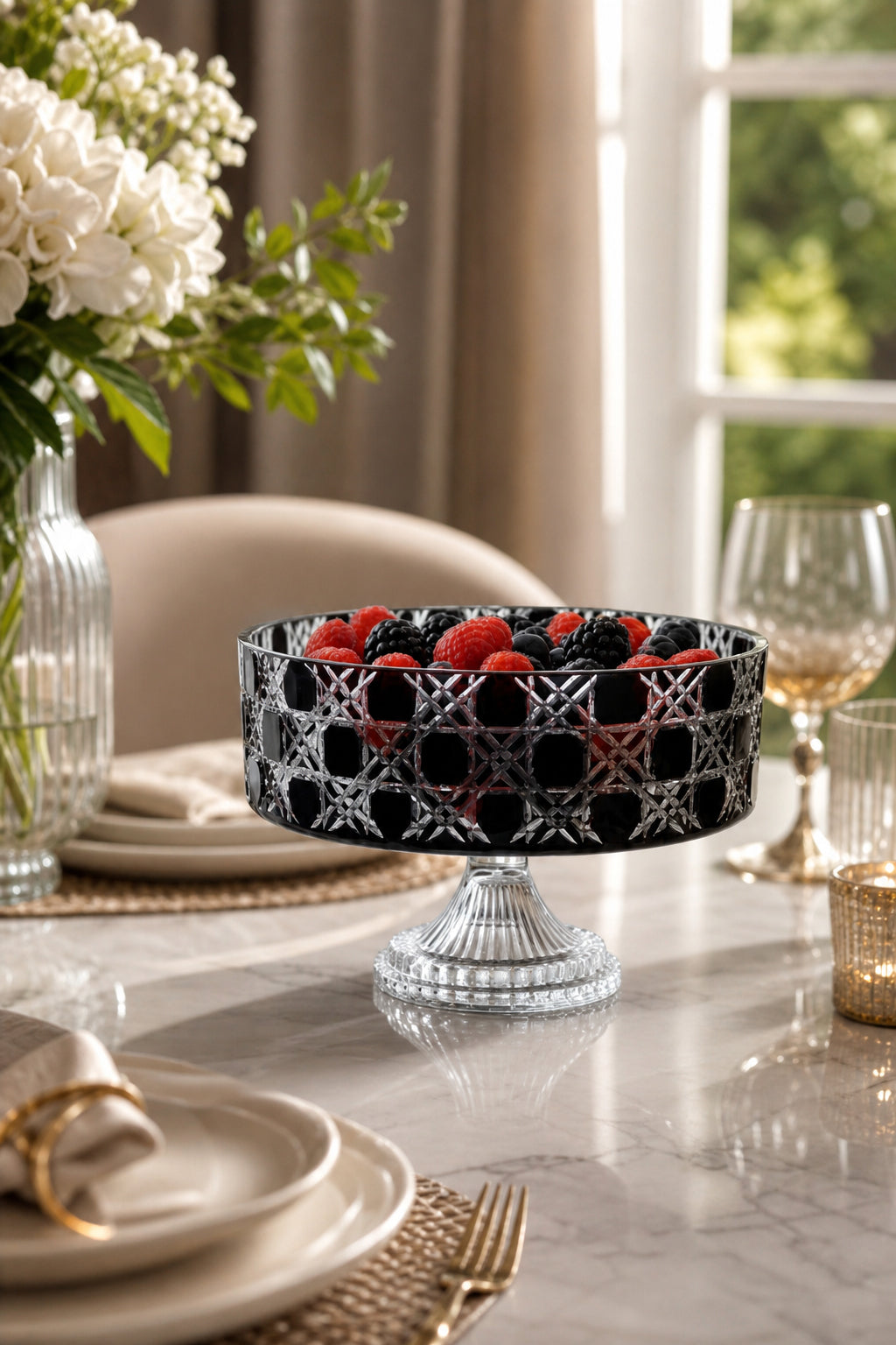 Kristal Ayaklı Kase 25 cm - Petek Desen Sunumluk, 1 Adet