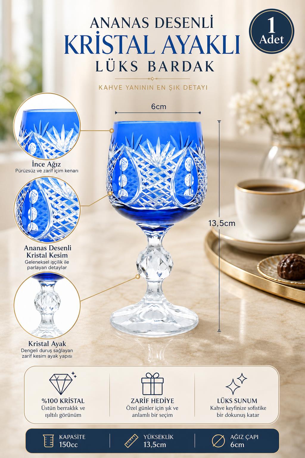 Kristal Ayaklı Bardak - Ananas Desenli Lüks, 1 Adet