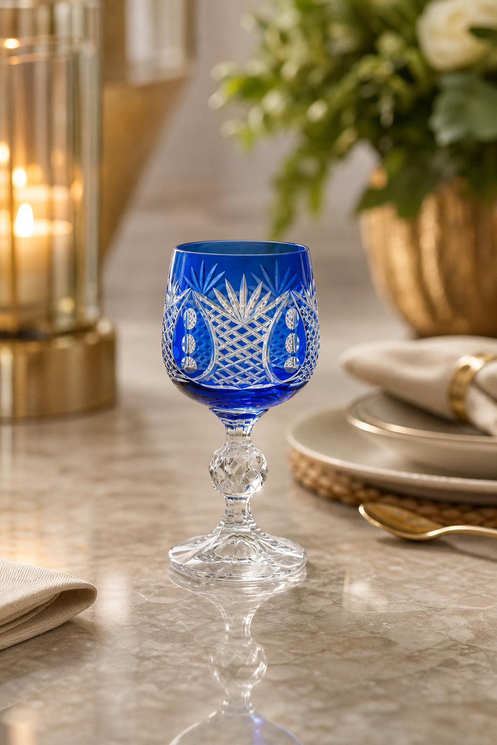 Kristal Ayaklı Bardak - Ananas Desenli Lüks, 1 Adet