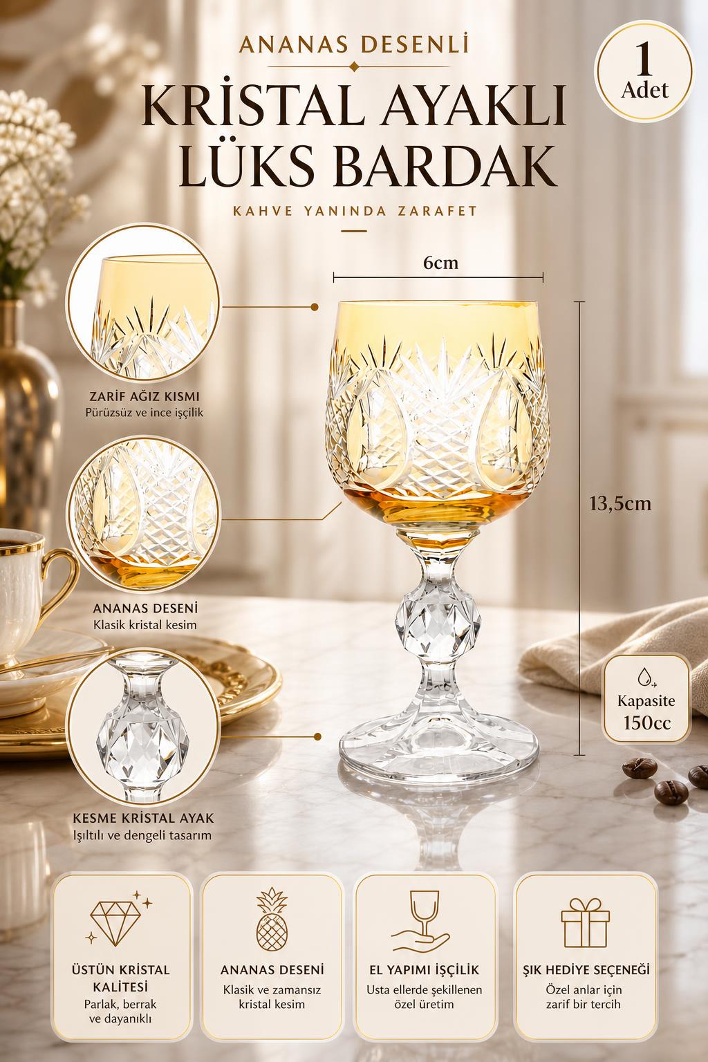 Kristal Ayaklı Bardak - Ananas Desenli Lüks, 1 Adet