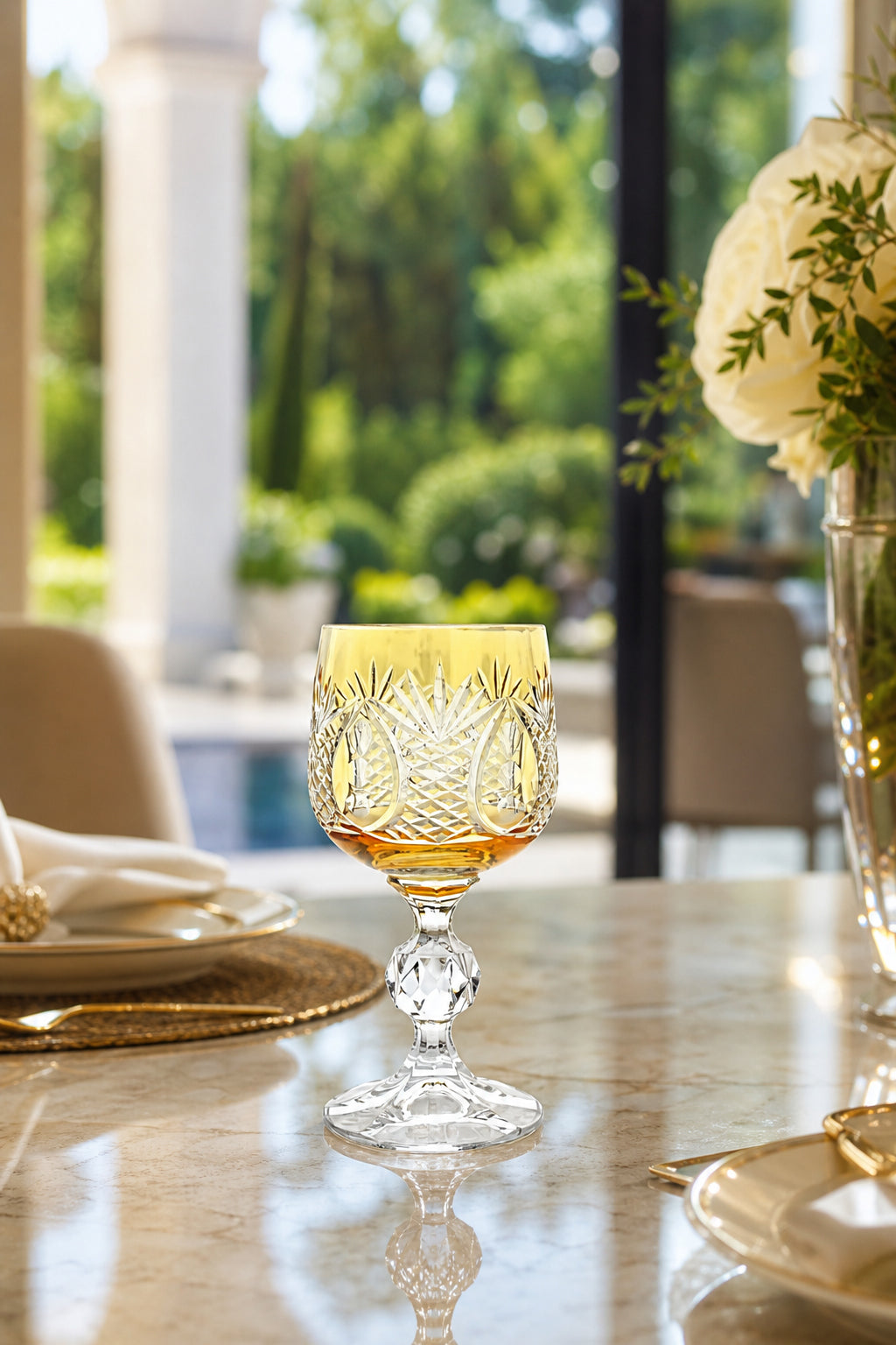 Kristal Ayaklı Bardak - Ananas Desenli Lüks, 1 Adet