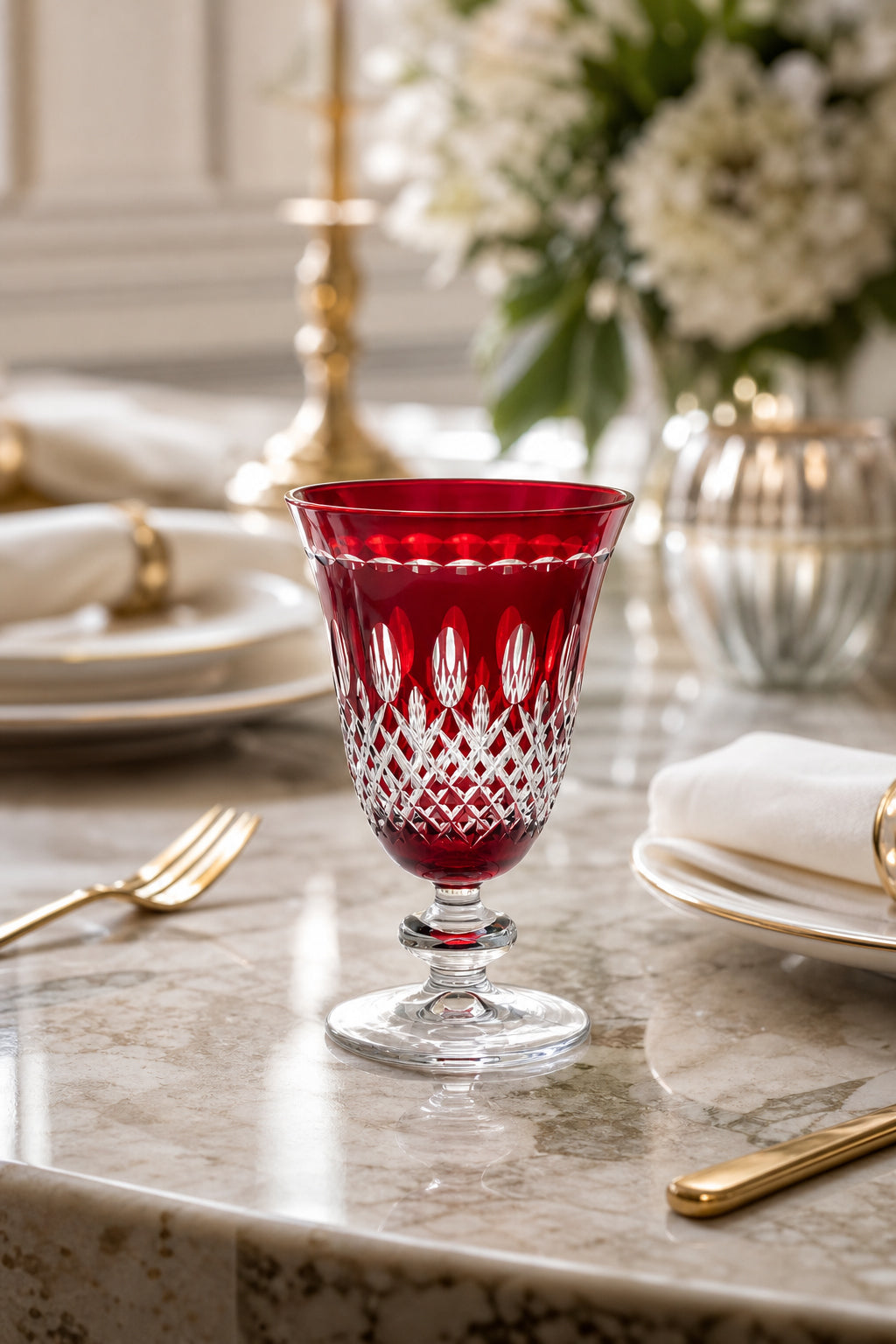 Renkli Kristal Ayaklı Su Bardağı 280 ml - Royal Desen Lüks Meşrubat, 1 Adet