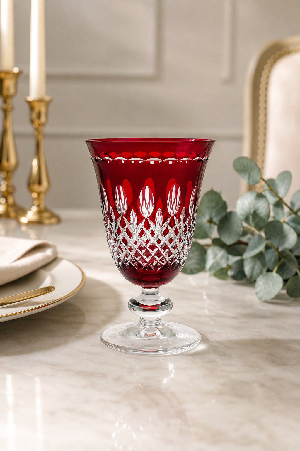 Renkli Kristal Ayaklı Su Bardağı 280 ml - Royal Desen Lüks Meşrubat, 1 Adet