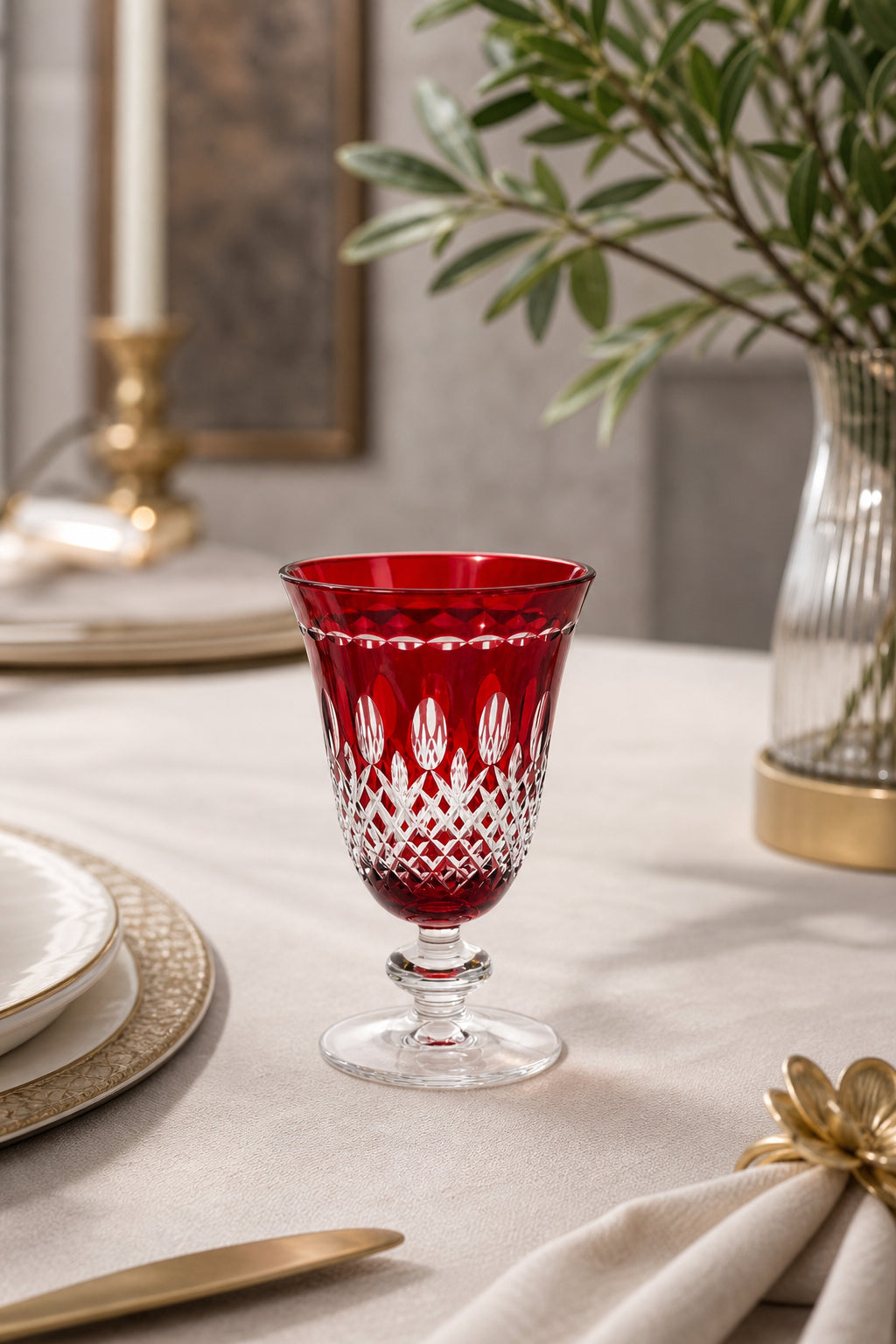 Renkli Kristal Ayaklı Su Bardağı 280 ml - Royal Desen Lüks Meşrubat, 1 Adet