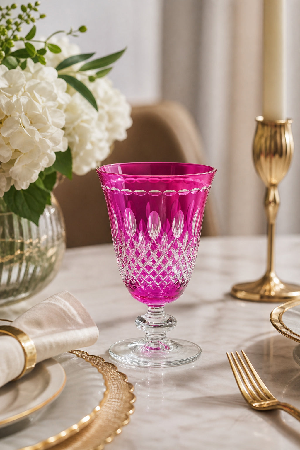 Renkli Kristal Ayaklı Su Bardağı 280 ml - Royal Desen Lüks Meşrubat, 1 Adet