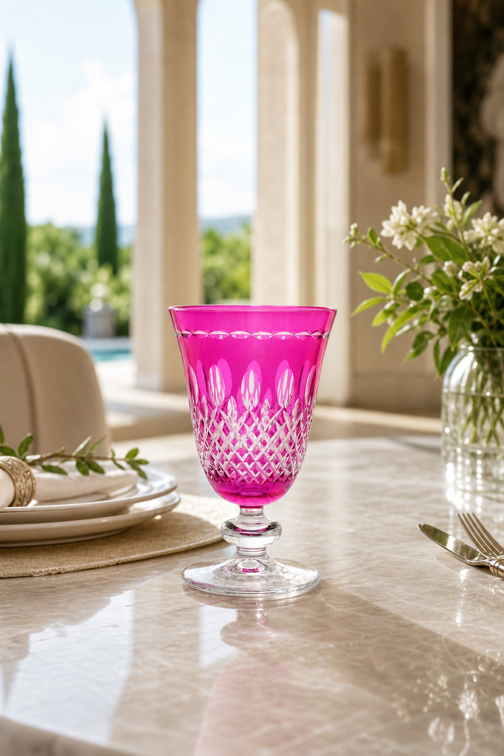 Renkli Kristal Ayaklı Su Bardağı 280 ml - Royal Desen Lüks Meşrubat, 1 Adet