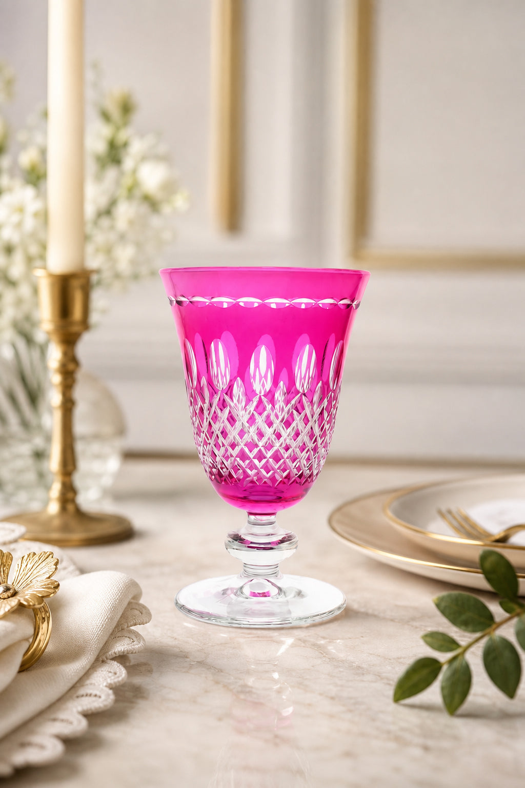 Renkli Kristal Ayaklı Su Bardağı 280 ml - Royal Desen Lüks Meşrubat, 1 Adet