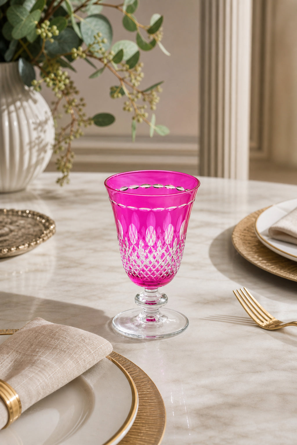 Renkli Kristal Ayaklı Su Bardağı 280 ml - Royal Desen Lüks Meşrubat, 1 Adet