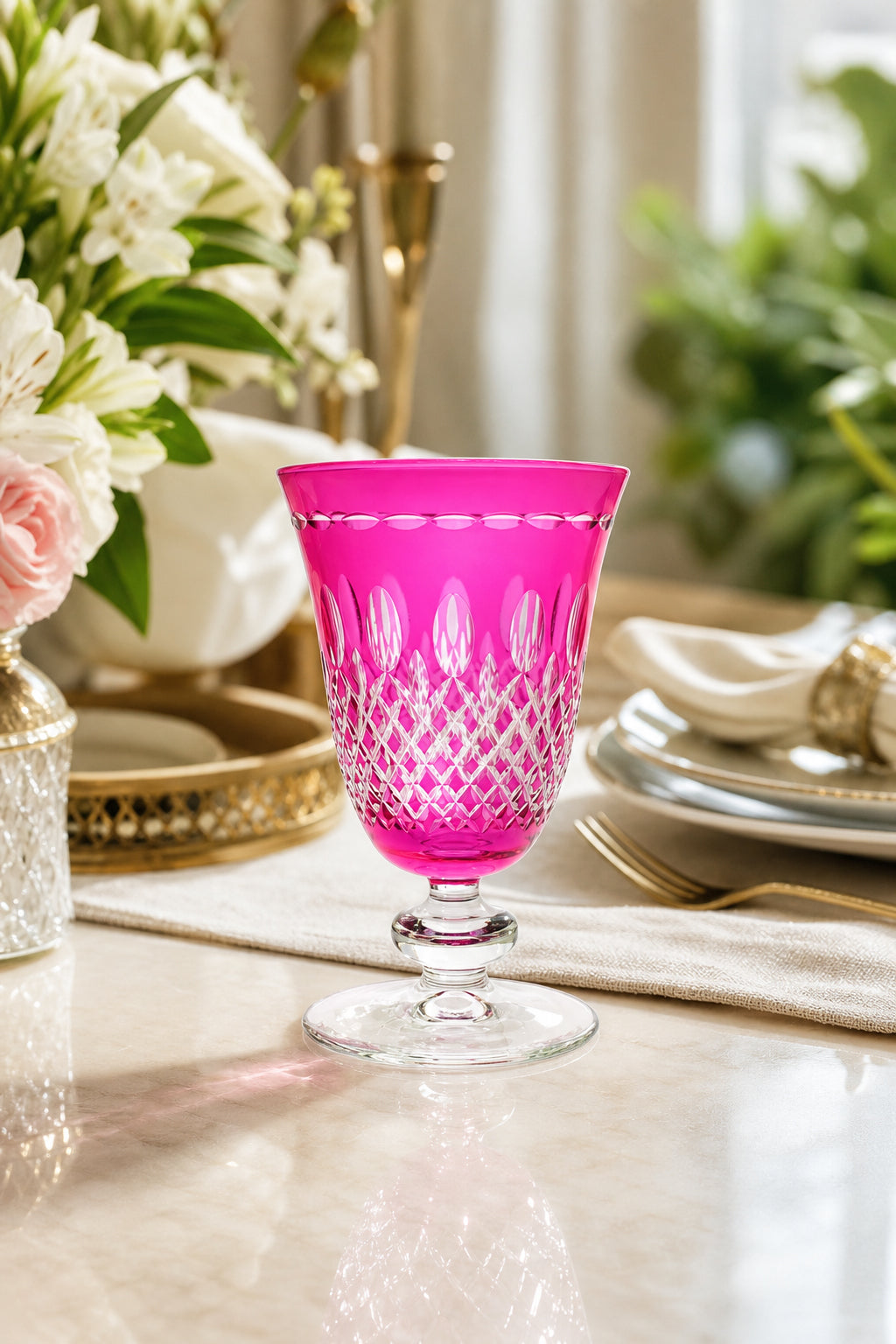 Renkli Kristal Ayaklı Su Bardağı 280 ml - Royal Desen Lüks Meşrubat, 1 Adet