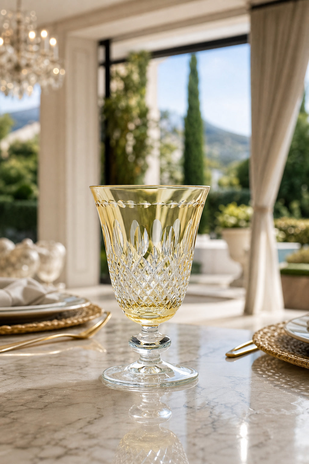 Renkli Kristal Ayaklı Su Bardağı 280 ml - Royal Desen Lüks Meşrubat, 1 Adet