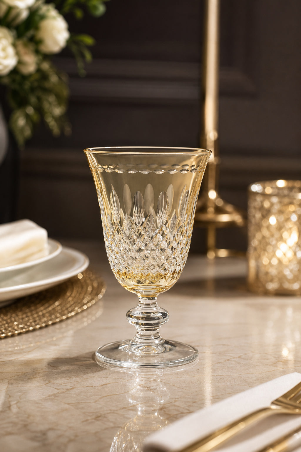 Renkli Kristal Ayaklı Su Bardağı 280 ml - Royal Desen Lüks Meşrubat, 1 Adet