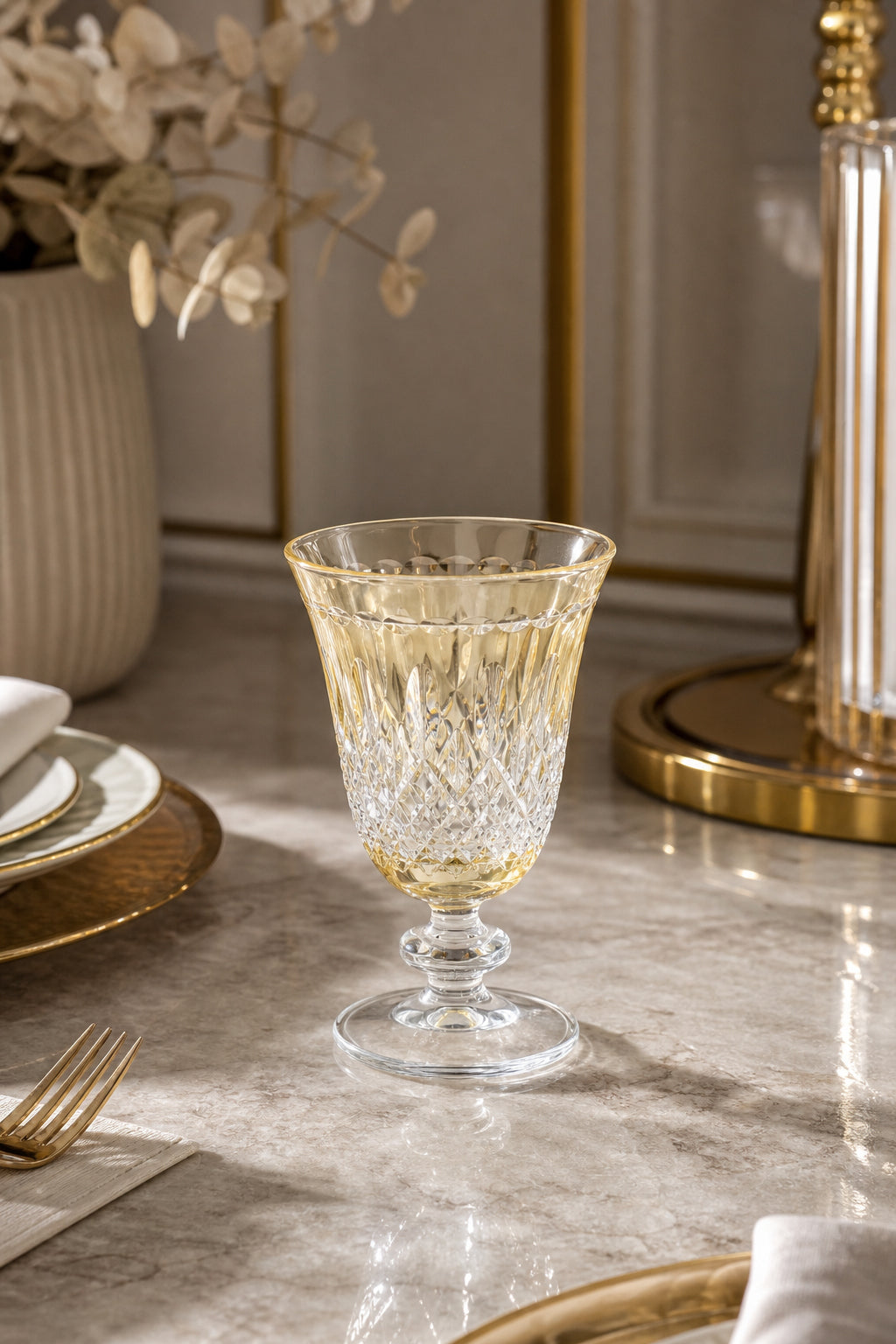 Renkli Kristal Ayaklı Su Bardağı 280 ml - Royal Desen Lüks Meşrubat, 1 Adet