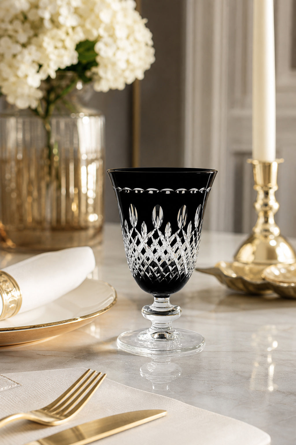 Renkli Kristal Ayaklı Su Bardağı 280 ml - Royal Desen Lüks Meşrubat, 1 Adet