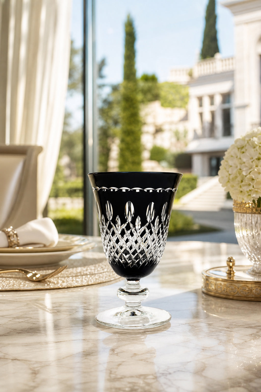 Renkli Kristal Ayaklı Su Bardağı 280 ml - Royal Desen Lüks Meşrubat, 1 Adet