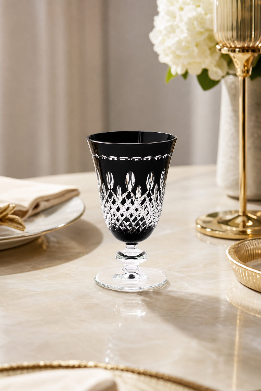 Renkli Kristal Ayaklı Su Bardağı 280 ml - Royal Desen Lüks Meşrubat, 1 Adet
