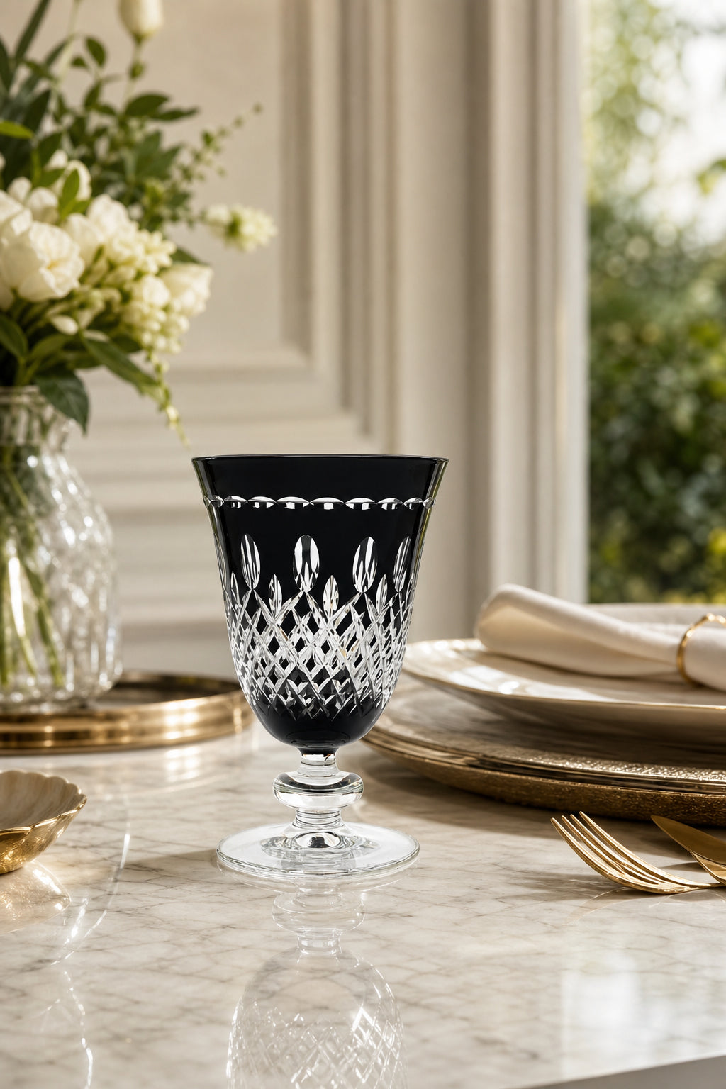 Renkli Kristal Ayaklı Su Bardağı 280 ml - Royal Desen Lüks Meşrubat, 1 Adet