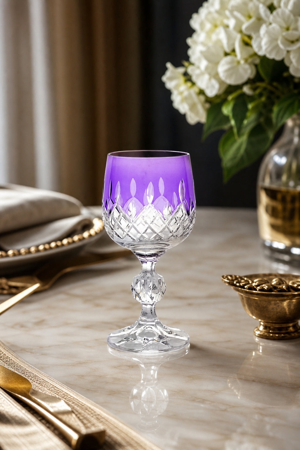 Bohemia Renkli Kristal Ayaklı Kadeh 150 cc - Damla Küpeli Kahve Yanı Su Bardağı, 1 Adet