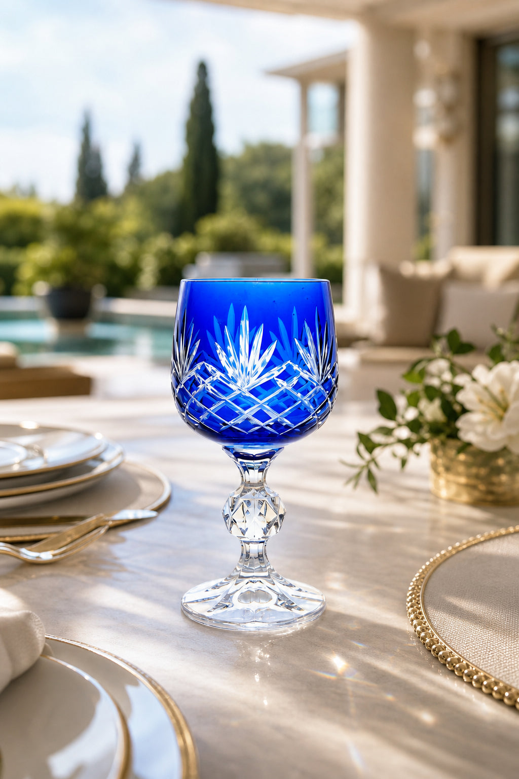Bohemia Renkli Kristal Ayaklı Kadeh 150 cc - Püsküllü Kahve Yanı Su Bardağı, 1 Adet