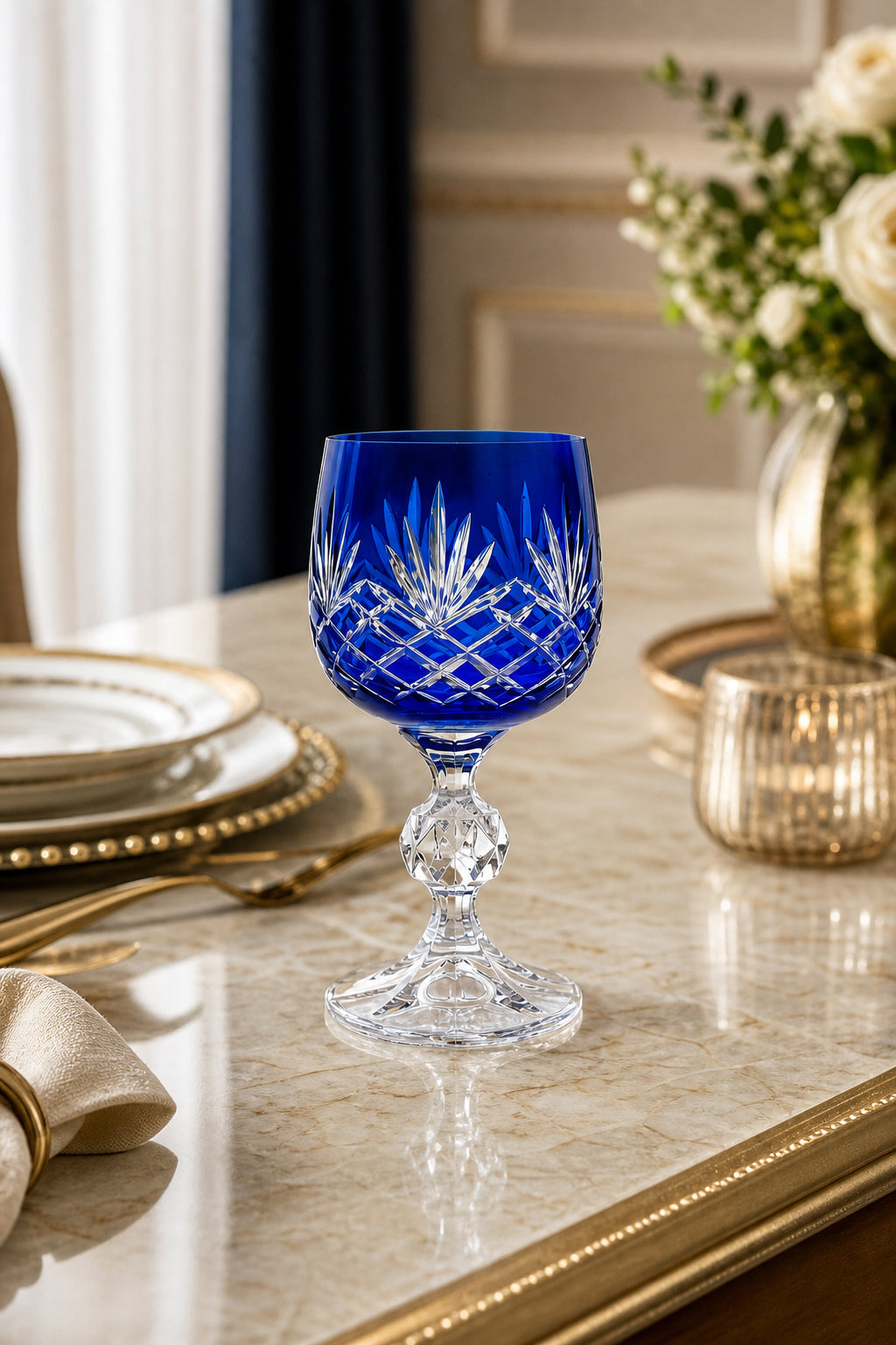 Bohemia Renkli Kristal Ayaklı Kadeh 150 cc - Püsküllü Kahve Yanı Su Bardağı, 1 Adet