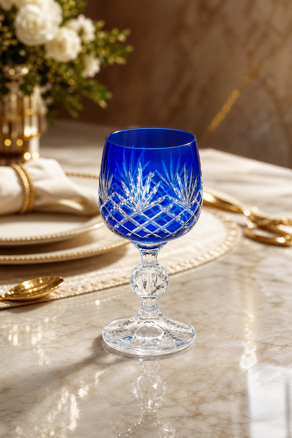 Bohemia Renkli Kristal Ayaklı Kadeh 150 cc - Püsküllü Kahve Yanı Su Bardağı, 1 Adet