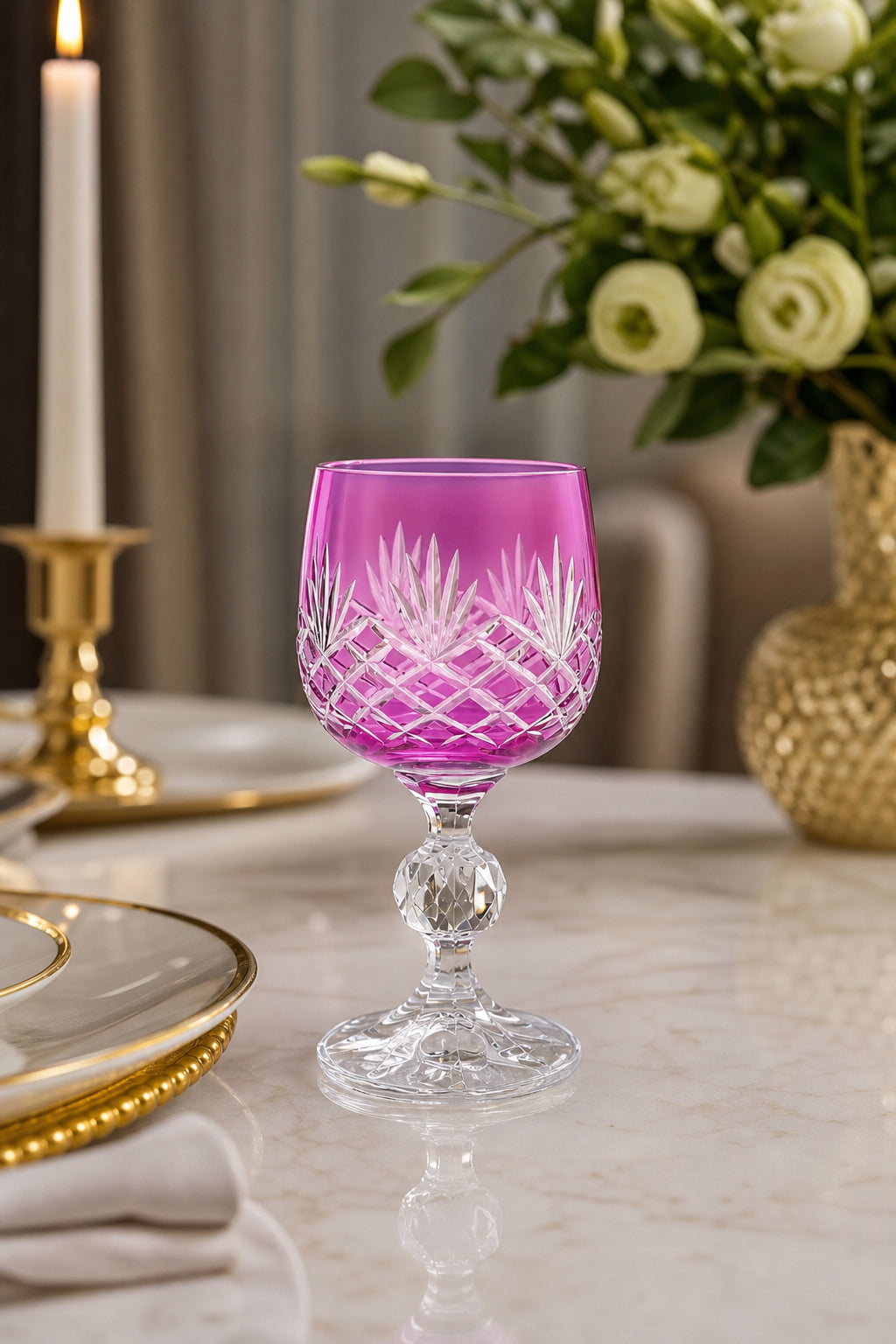 Bohemia Renkli Kristal Ayaklı Kadeh 150 cc - Püsküllü Kahve Yanı Su Bardağı, 1 Adet