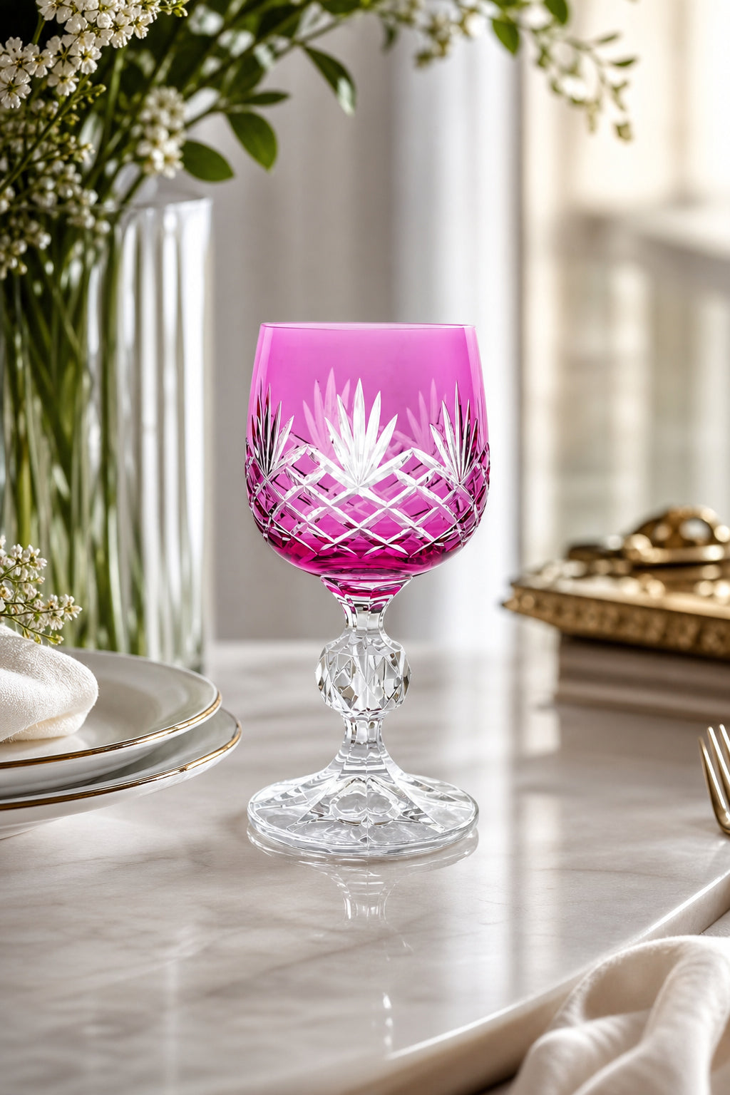 Bohemia Renkli Kristal Ayaklı Kadeh 150 cc - Püsküllü Kahve Yanı Su Bardağı, 1 Adet