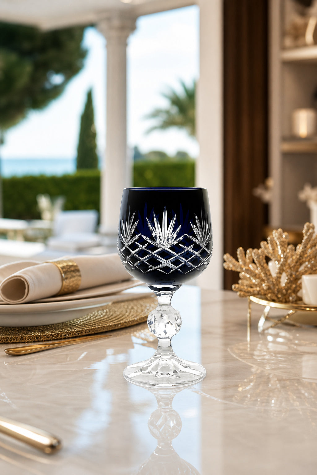 Bohemia Renkli Kristal Ayaklı Kadeh 150 cc - Püsküllü Kahve Yanı Su Bardağı, 1 Adet