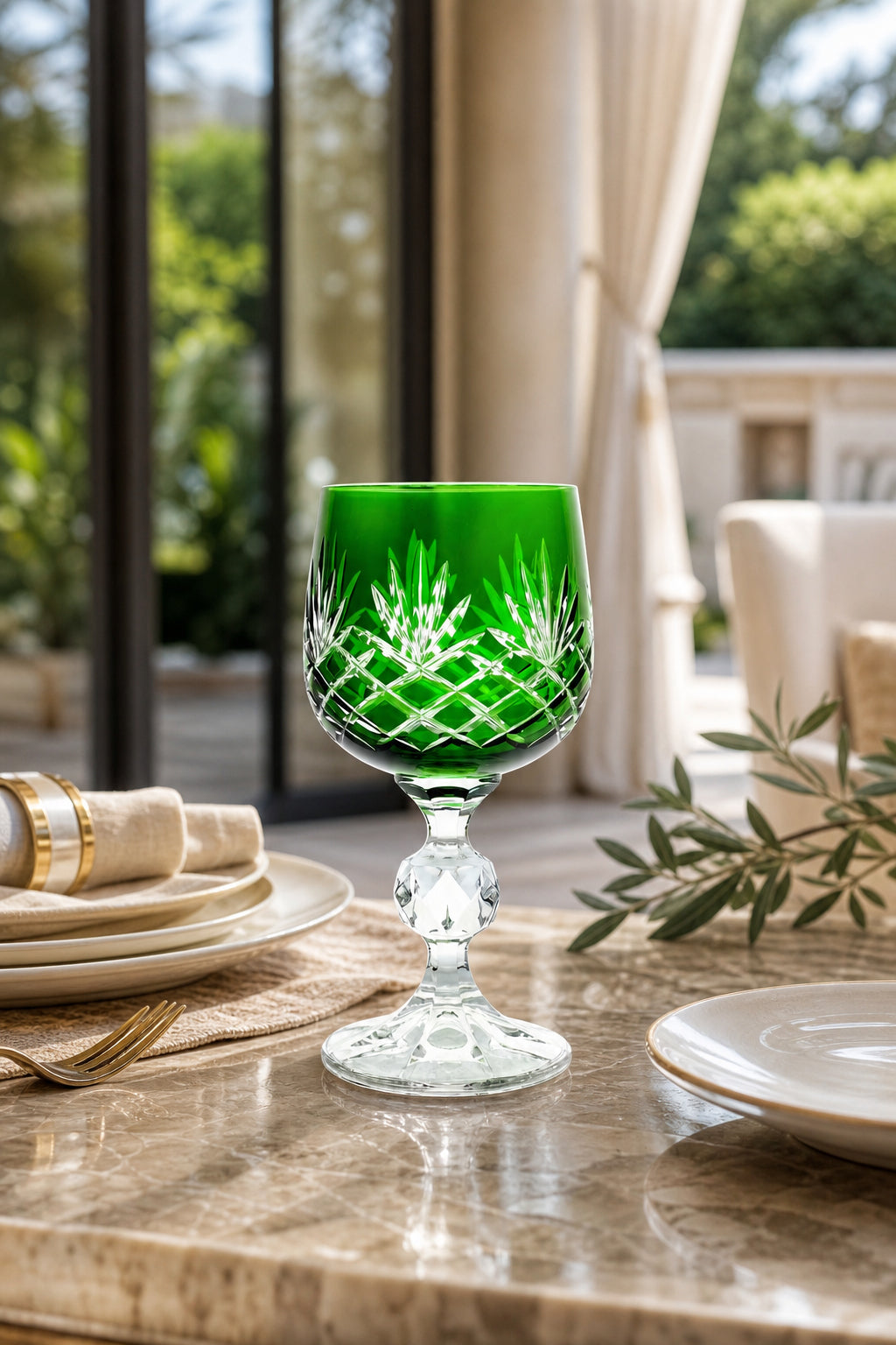 Bohemia Renkli Kristal Ayaklı Kadeh 150 cc - Püsküllü Kahve Yanı Su Bardağı, 1 Adet