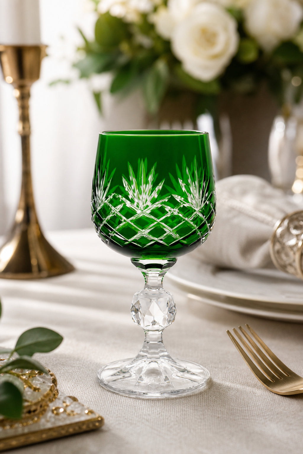 Bohemia Renkli Kristal Ayaklı Kadeh 150 cc - Püsküllü Kahve Yanı Su Bardağı, 1 Adet