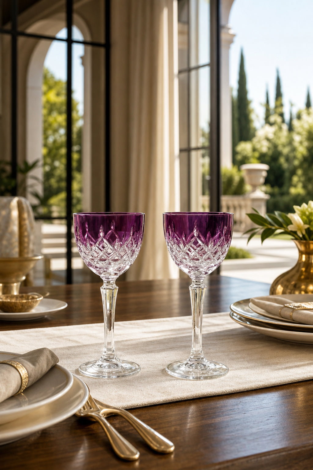 Kristal Ayaklı Kadeh 165 cc - Küpeli Damla Desen Lüks, 2 Adet