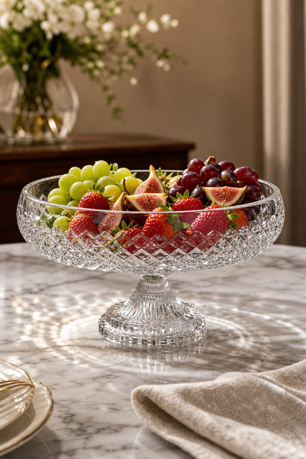 Kesme Kristal Ayaklı Meyvelik 28 cm - Karizma Model Lüks Sunumluk, 1 Adet