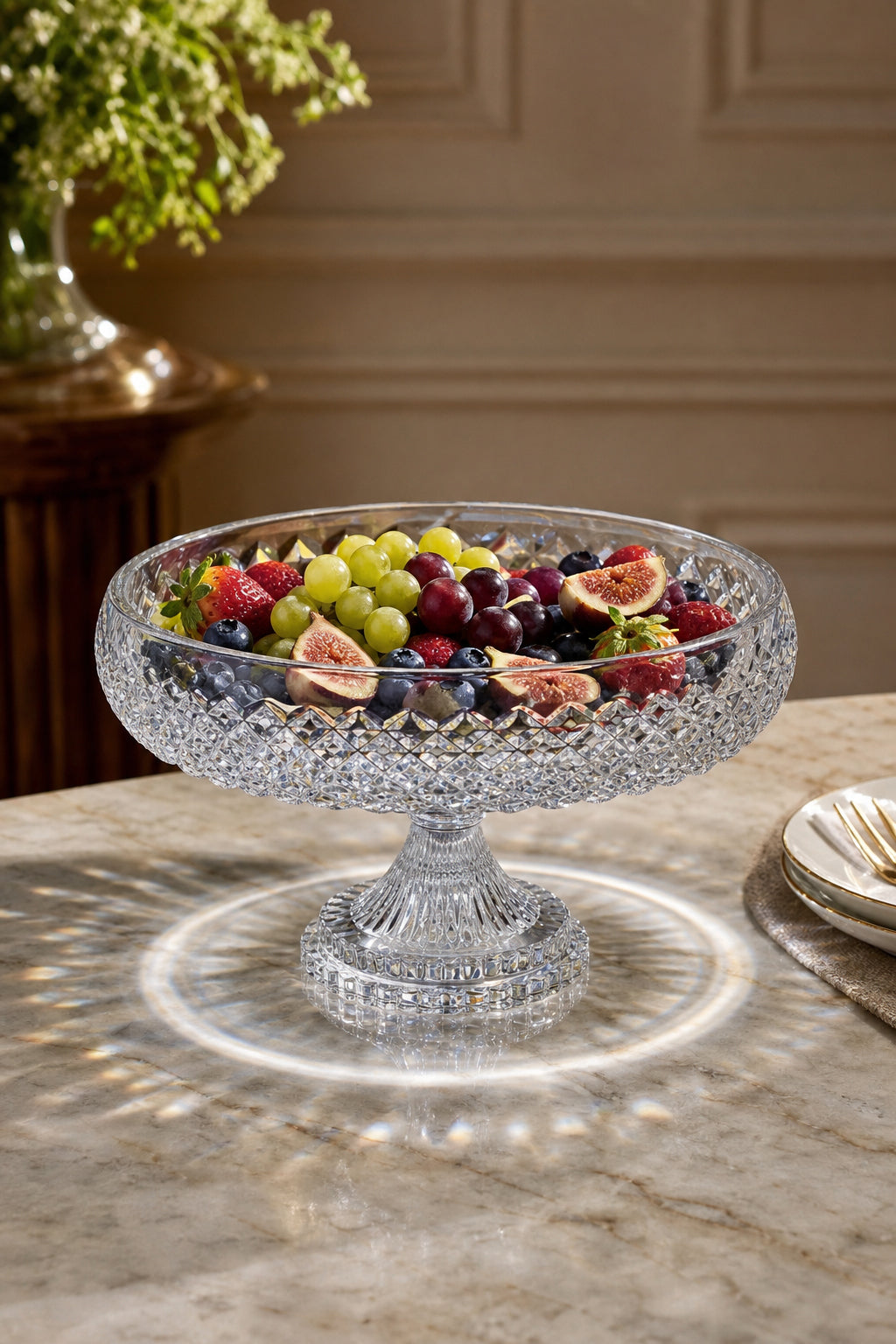 Kesme Kristal Ayaklı Meyvelik 28 cm - Karizma Model Lüks Sunumluk, 1 Adet